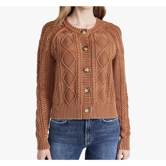 Faherty Sweaters - Faherty Sunwashed Cable Knit Cardigan Sweater Medium Women Brown Cotton Organic